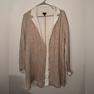 Talbots Merino Wool Coatigan Cardigan Blazer Tan Cream Size L